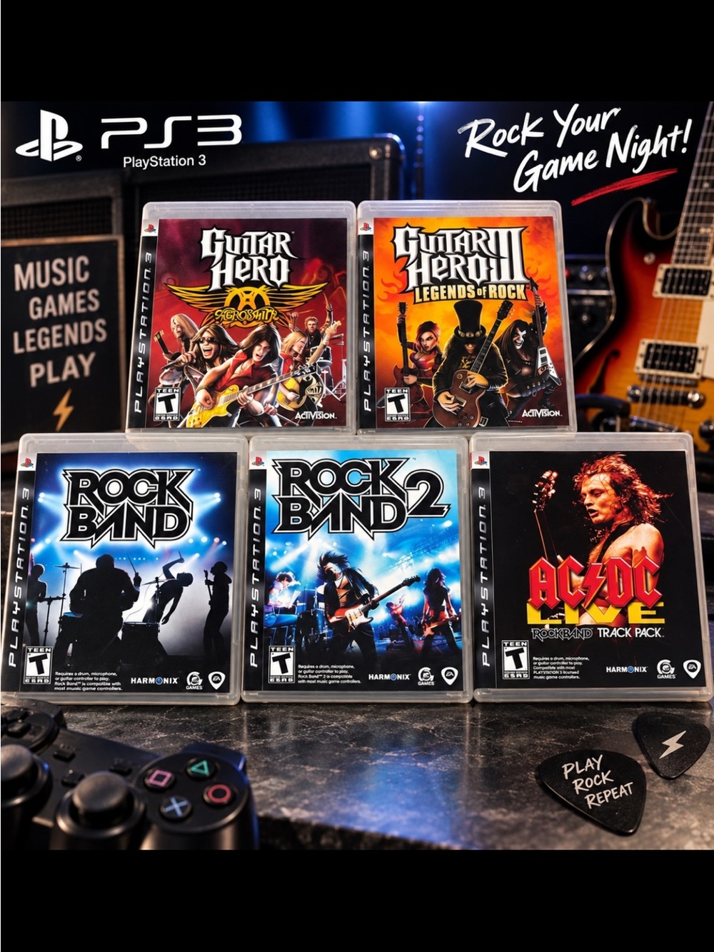 Guitar Hero & Rock Band PlayStation 3 Game Bundle - Black/Multicolor